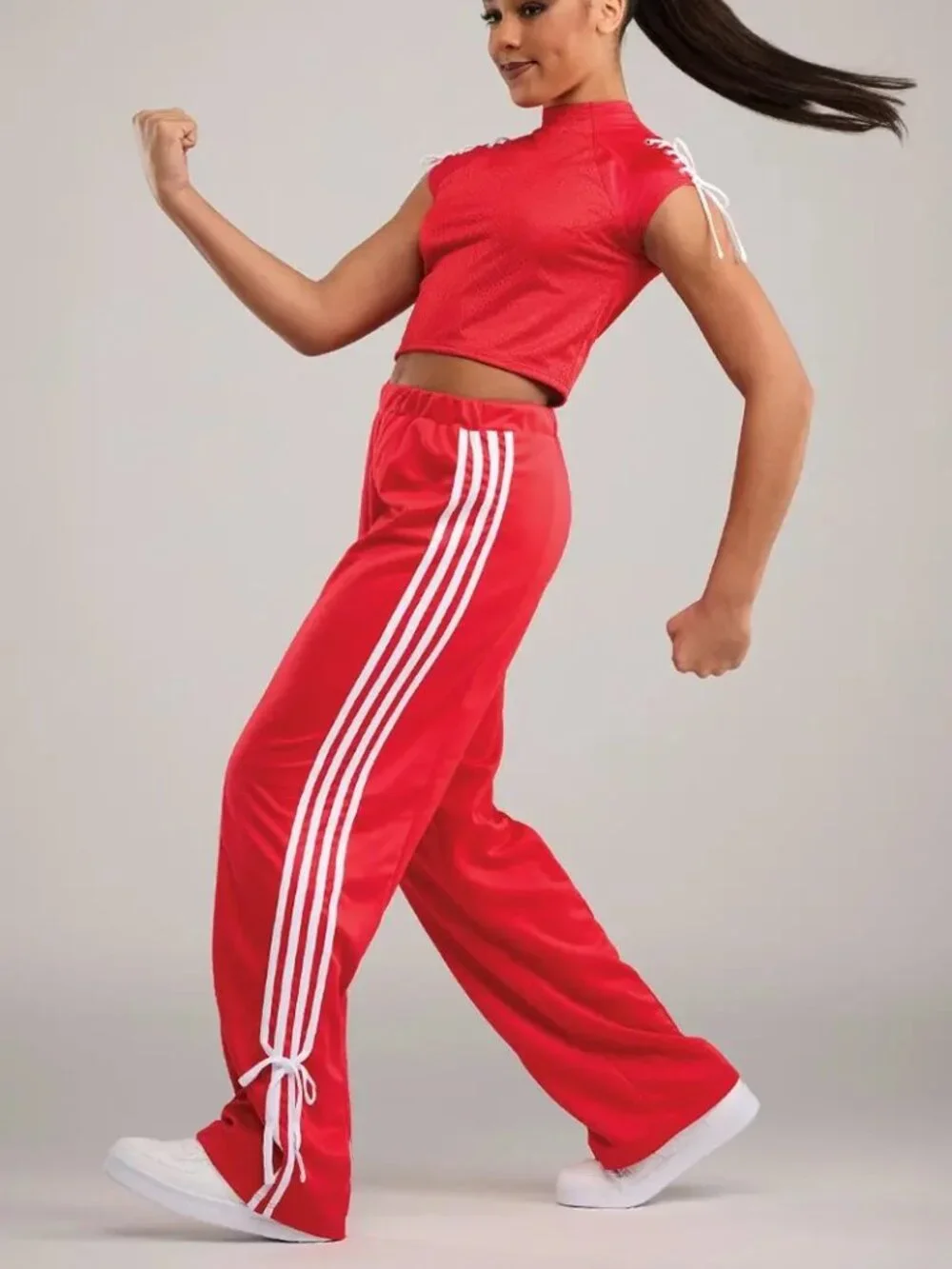 Red with white stripes track pant and crop top HipHop Costume Weissman Mixify SA